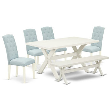 East West Furniture X-Style 6-piece Wood Dining Room Set in Linen White