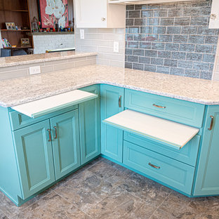 75 Beautiful Vinyl Floor Kitchen With Turquoise Cabinets Pictures
