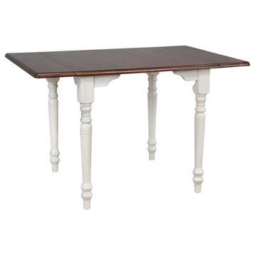 48" Extendable Drop Leaf Dining Table, Antique White With Chestnut Brown Top