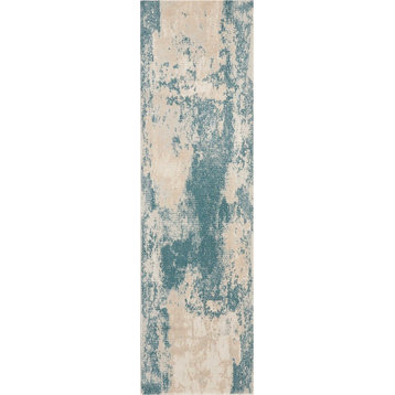 Nourison Maxell 2'2" x 7'6" Ivory/Teal Modern Indoor Area Rug