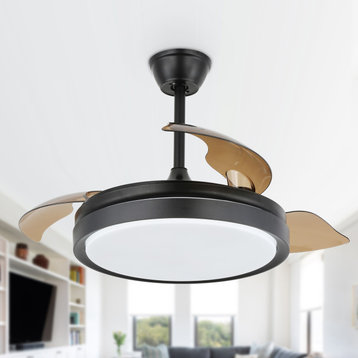Modern Retractable Ceiling Fan 6-Speed Reversible Motor with Remote and Light, Black, 42"
