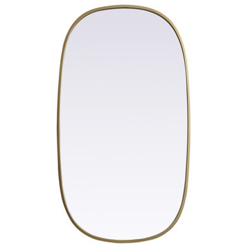 Metal Frame Oval Mirror 20X36 Inch, Brass