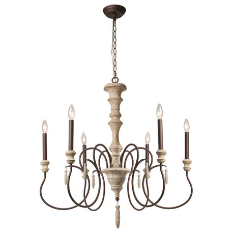 LNC 6-Light French Country Distressed Wood Dimmable Chandelier 32.5"H x 31"D