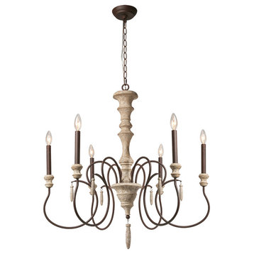 LNC 6-Light French Country Distressed Wood Dimmable Chandelier 32.5"H x 31"D