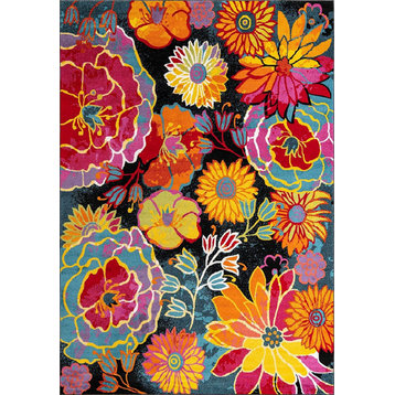 Modern Area Rug, Rectangular Polypropylene With Unique Colorful Floral Pattern