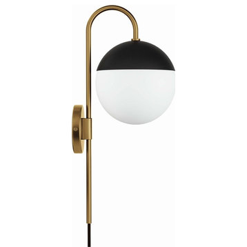 Modway Stellar 1-Light Metal and Glass Wall Sconce in Opal and Satin Brass