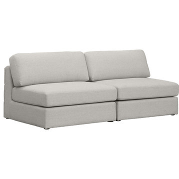 Beckham Linen Textured Fabric Upholstered 2-Piece Modular Sofa, Beige