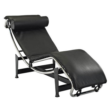 Black Leather W/Stainless Steel Frame Lc4 Chaise
