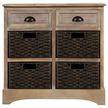 Gewnee Rustic Storage Cabinet With Two Drawers And Four Classic Rattan Basket