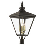 Livex Lighting Inc. - 4 Light Bronze Outdoor Extra Large Post Top Lantern, Antique Brass - The stylish bronze finish outdoor Adams extra large post top lantern is a great way to update your home's exterior decor. Flat metal curved arms attach to the solid brass decorative housing while clear glass shows off the antique brass finish cluster.