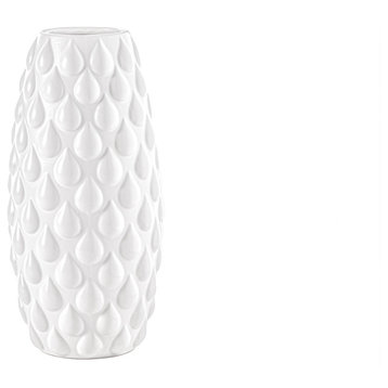 Ceramic Bellied Vase with Embossed Water Drop Pattern Matte White Finish, Small