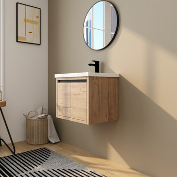 BNK Single Sink Bathroom Vanity,Wall Mounting 24 Inch,24 X 18, Imitative Oak