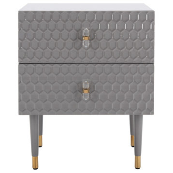 Safavieh Couture Neptune 2 Drawer Side Table, Grey/Gold