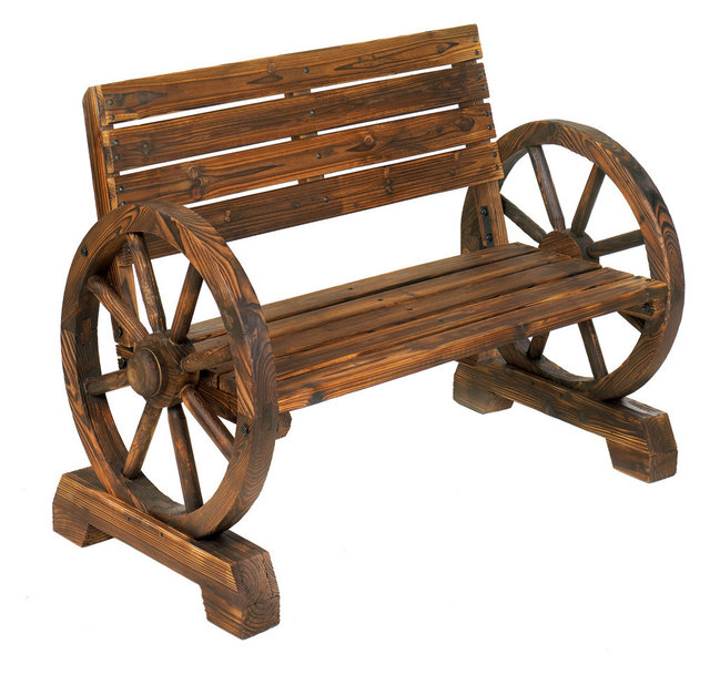 Wagon Wheel Bench Farmhouse Outdoor Benches By Virventures Wagon Wheel Bench