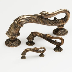 MEDIUM SWAN SOLID BRASS PULL - MONTICELLO BRASS - Cabinet And Drawer Knobs