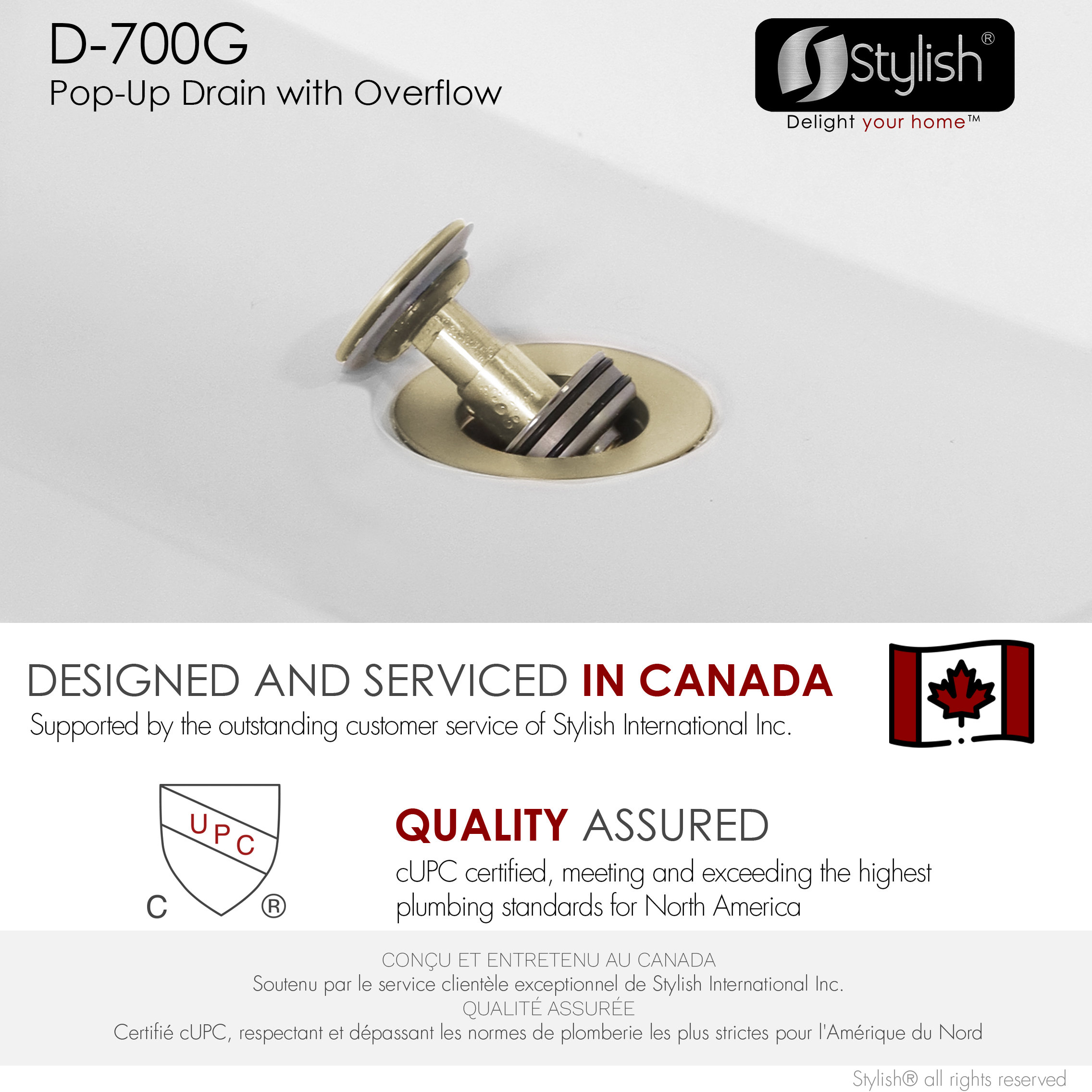 STYLISH Brushed Gold Pop-Up Bathroom Sink with Overflow Set of Two