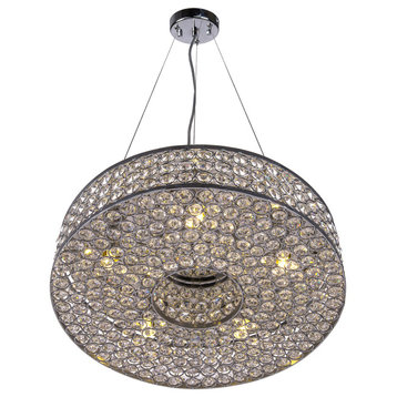 5 Light Round Crystal Pendant Light in Chrome Finish with Clear Crystal