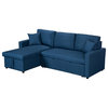Pemberly Row Blue Fabric Reversible Sleeper Sectional Sofa w/ Storage Chaise