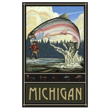 Paul A. Lanquist Michigan Rainbow Trout Fisherman Forest Art Print, 12"x18"