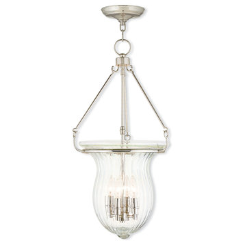 Pendant With Handcrafted Fluted Clear Glass, Polished Nickel