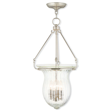 Pendant With Handcrafted Fluted Clear Glass, Polished Nickel