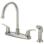 Olympia Faucets - Accent Two Handle Kitchen Faucet, PVD Brushed Nickel - Two Handle Kitchen Faucet Lever Handles Gooseneck Spout Swivel 360_ 8-7/16" Reach, 8-1/8" From Deck to Aerator Washerless Cartridge Operation 4-Hole 8" Installation Side Spray Assembly With 1.5 GPM Flow Rate