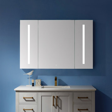 Rectangular Frameless Lighted Medicine Cabinet Wall Mounted Mirror, 48"