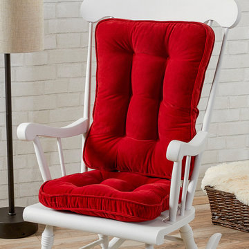 Contemporary Living Room With Bold Red Rocking Chair Seat Cushions