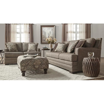 Ivrea 2 Piece Transitional Style Sofa Set Upholstered, Tan Fabric