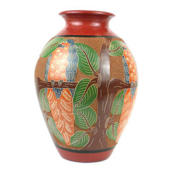Esperanza en Accion - 13 inch Tall Vase - Parrot Relief - Esperanza en Accion - Vases