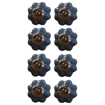 1.5" X 1.5" X 1.5" Glossy Navy And Silver  Knobs 8 Pack