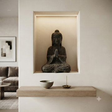 24" Distressed Black Brown Cross Legs Peaceful Hands Stone Buddha Statue ws5078
