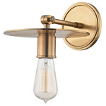 Hudson Valley Lighting - Walker, 1 Light, Wall Sconce, Aged Brass Finish - Walker provides quality and versatility. Its shade is made of a thick heavy metal disc. A recessed detail to the cast backplate highlights the weight and solidity of the piece. Just above the shade, Walker has a swivel which allows you to move its Edison-style Bulb (Included) into the direction you desire.