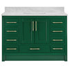 Kendall Emerald Green Bathroom Vanity, Toe Kick Base With Carrara Marble Top