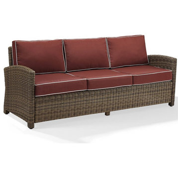 Crosley Furniture Bradenton Fabric Patio Sofa in Brown and Red