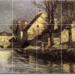 Picture-Tiles.com - Theodore Steele Village Painting Ceramic Tile Mural #107, 17"x12.75" - Mural Title: Canal Schlessheim