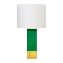 Worlds Away Harper Green Lacquer and Brass Table Lamp - Table Lamps