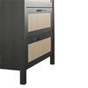 Vertical Dresser, Spacious Storage Drawers With Faux Rattan Front, Black Oak