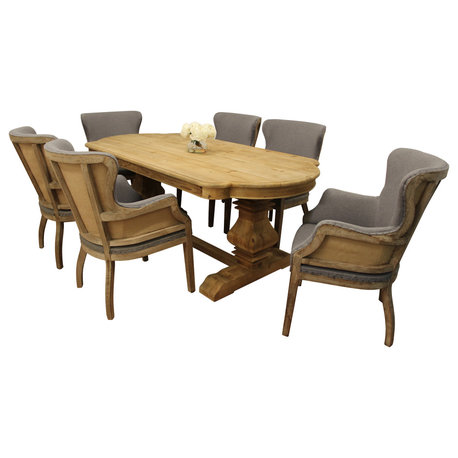 Manhattan Beach 7-Piece Dining Set, 84" Natural Table & 6 Gray Armchairs