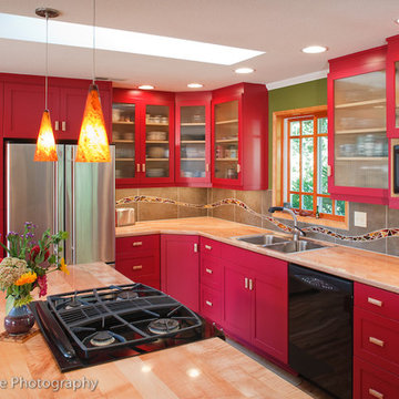 Timeless Red Contemporary Kitchen