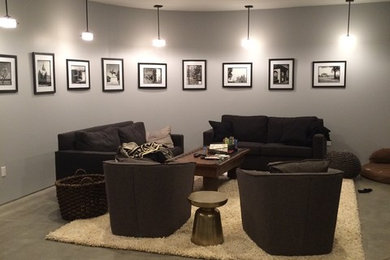 Example of a mid-sized urban gray floor basement design in Kansas City
