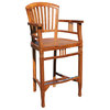 Teak Wood Orleans Outdoor Patio Barstool With Arms, A-grade Teak Wood, Arms