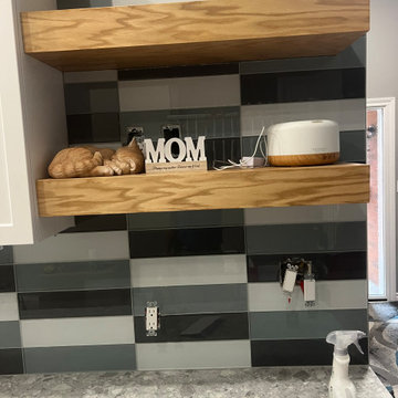 Kitchen Install, Custom Backsplash, Floating Shelves