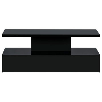 Modern Minimalistic Coffee Table, Rectangle Design With LED Lights, Glossy Black