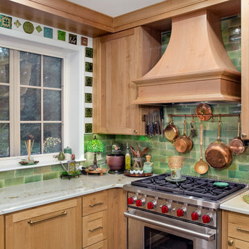 Artisan European-Style Transitional Kitchen |Natural Maple & Sage Green Accents