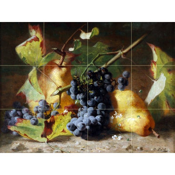 Tile Mural, Still Life of Pears and Grapes Marble Matte