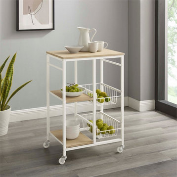 Linon August Rolling Metal Kitchen Cart with 2 Baskets and 2 Shelves in White