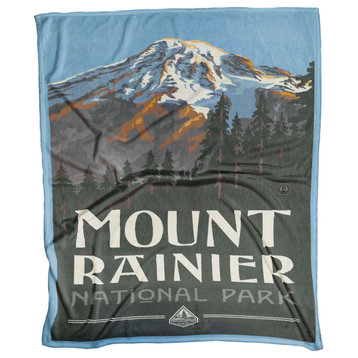 Mount Rainier National Fleece Blanket by Artist Paul A. Lanquist, 60"x80"