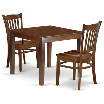3Pc Square 36 Inch Table And 2 Wood Seat Chairs