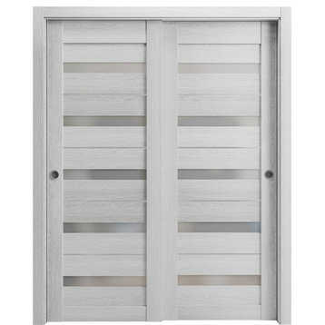 Closet Bypass Doors 56 x 96, Quadro 4445 Light Grey Oak & Frosted Glass